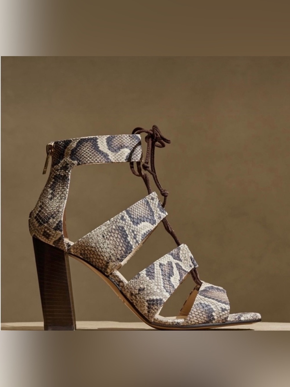 Banana Republic Python-Print Leather Block Heel Gladiator Sandals